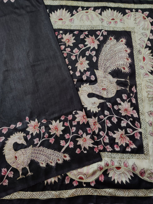 Snuff Colour Semi Tussar Saree With Plain Body Code :VB0256