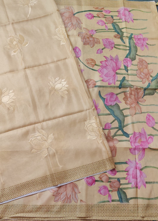 yellow Clour Semi Tissue Saree With Embroidery All Over Code : VB0262