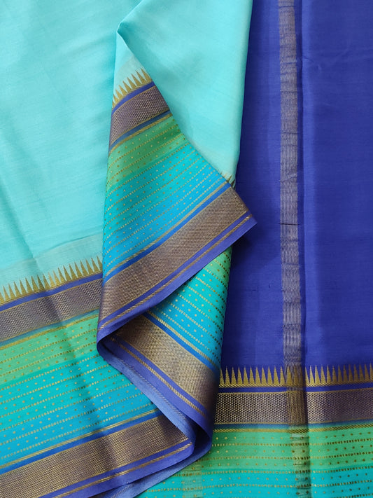 Sea Blue Colour Mysore Crepe Silk Saree With Plain Body Code : KA0167