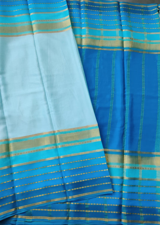 Light Blue Colour Mysore Crepe Silk Saree With Plain Body Code : KA0168