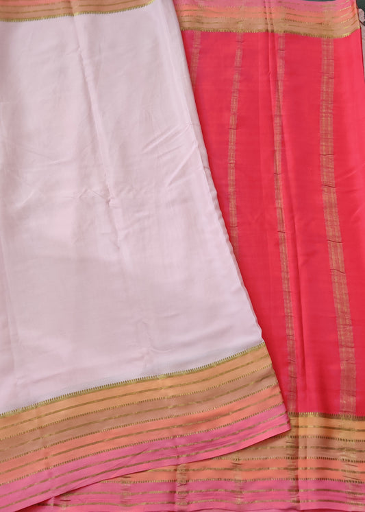 Light Peach Colour Mysore Crepe Silk Saree With Plain Body Code : KA0169