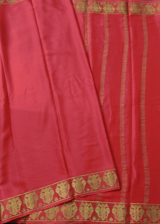 Brick Red Colour Mysore Crepe Silk With Plain Body Code : KA0170