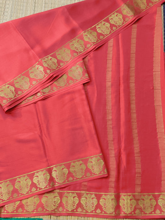 Brick Red Colour Mysore Crepe Silk With Plain Body Code : KA0170