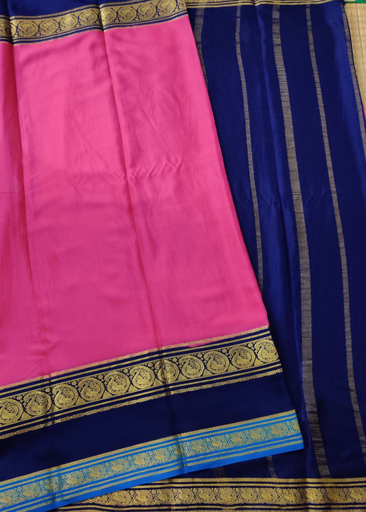 Pink Colour Mysore Crepe Silk Saree With Plain Body Code : KA0178
