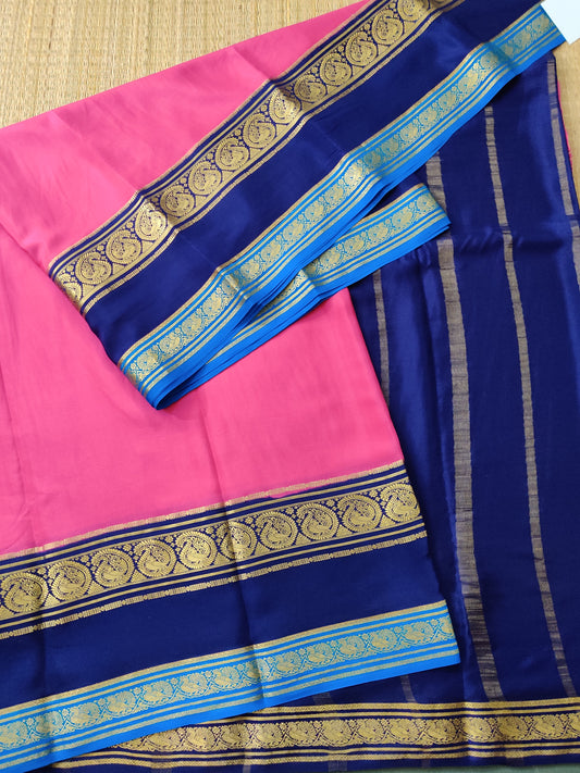 Pink Colour Mysore Crepe Silk Saree With Plain Body Code : KA0178