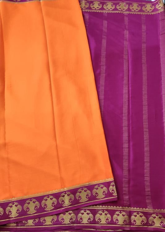 Orange Colour Mysore Crepe Silk Saree With Plain Body Code : KA0173