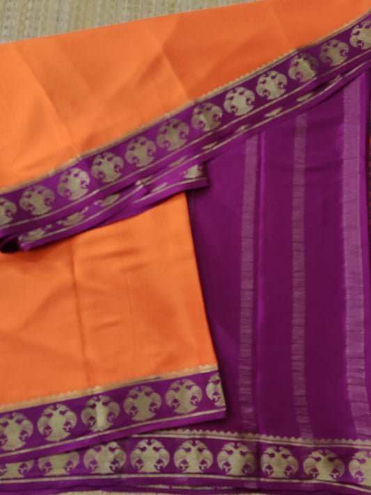 Orange Colour Mysore Crepe Silk Saree With Plain Body Code : KA0173