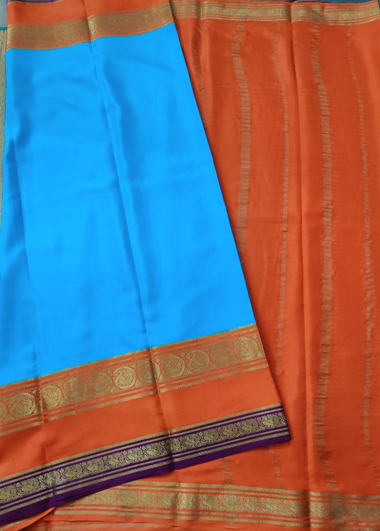 Sky Blue Colour Mysore Crepe Silk Saree With Plain Body Code : KA0179