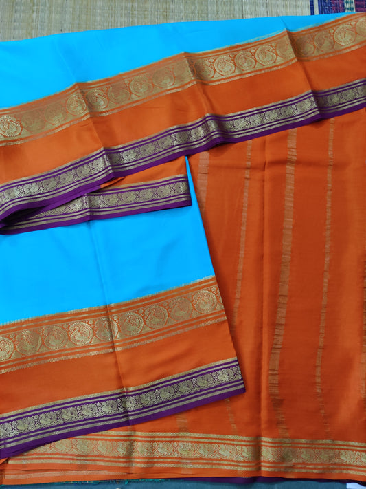 Sky Blue Colour Mysore Crepe Silk Saree With Plain Body Code : KA0179