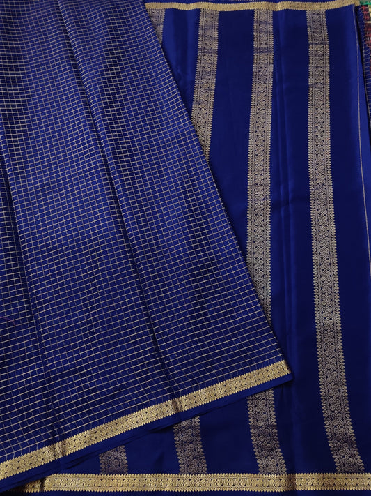 Navy Blue Colour Mysore Crepe Silk Saree With Zari Checks All Over Code : KA0174