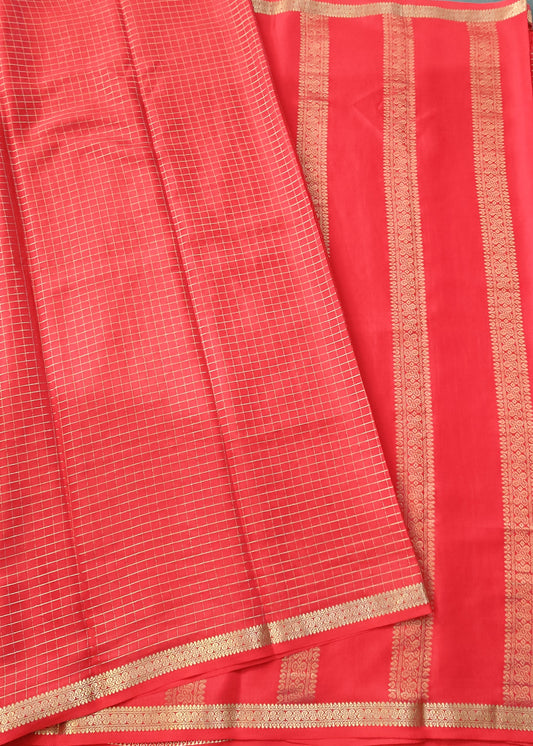 Brown Colour Mysore Crepe Silk Saree With Zari Checks All Over Code : KA0177