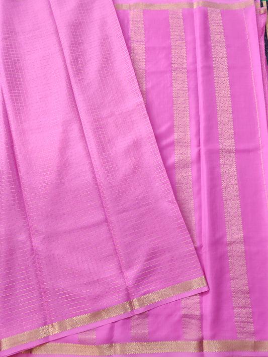 Baby Pink Colour Mysore Crepe Silk Saree With Zari Checks All Over Code : KA0175