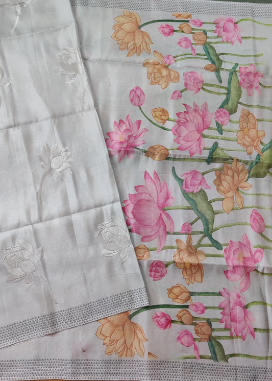 Grey Clour Semi Tissue Saree With Embroidery All Over Code : VB0265
