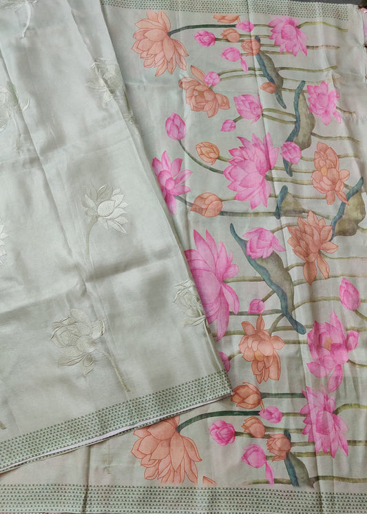 Pista Green Clour Semi Tissue Saree With Embroidery All Over Code : VB0264