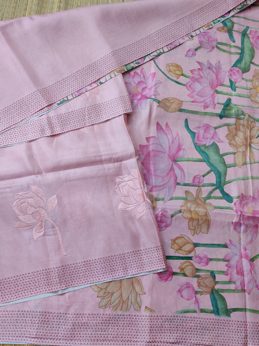 Baby Pink Clour Semi Tissue Saree With Embroidery All Over Code : VB0266