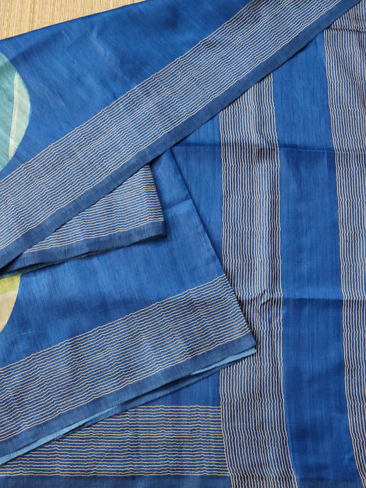Peacock Blue Colour Semi Tussar Saree With Digital Print All Over  Code :  VB0273