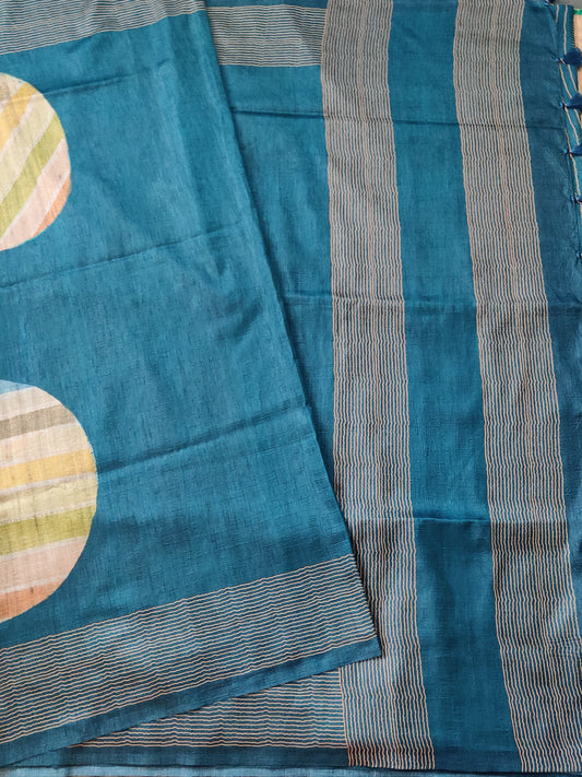 Blue Colour Semi Tussar Saree With Digital Print All Over  Code :  VB0274