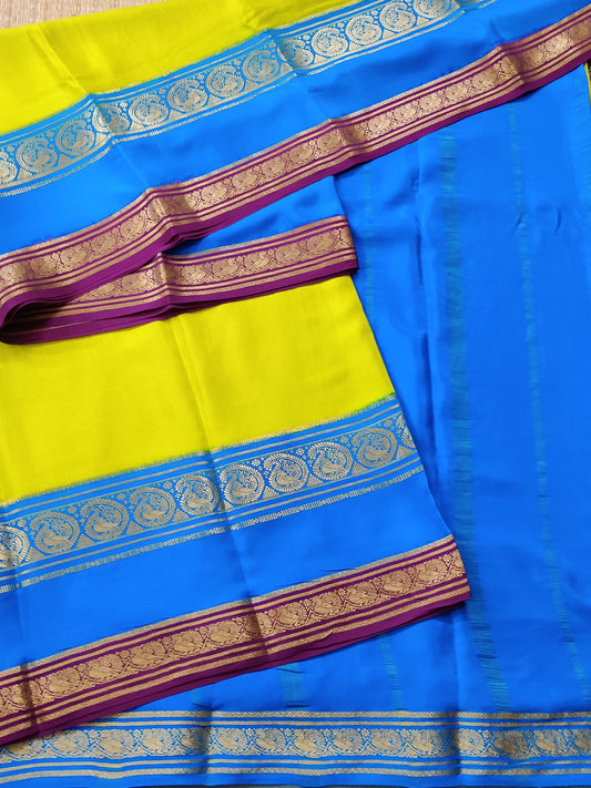 Lemon Green Colour Mysore Crepe Silk Saree With Plain Body  Code : KA183