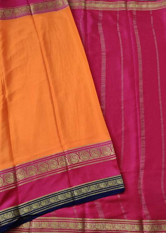 Orange Colour Mysore Crepe Silk Saree With Plain Body  Code : KA0185