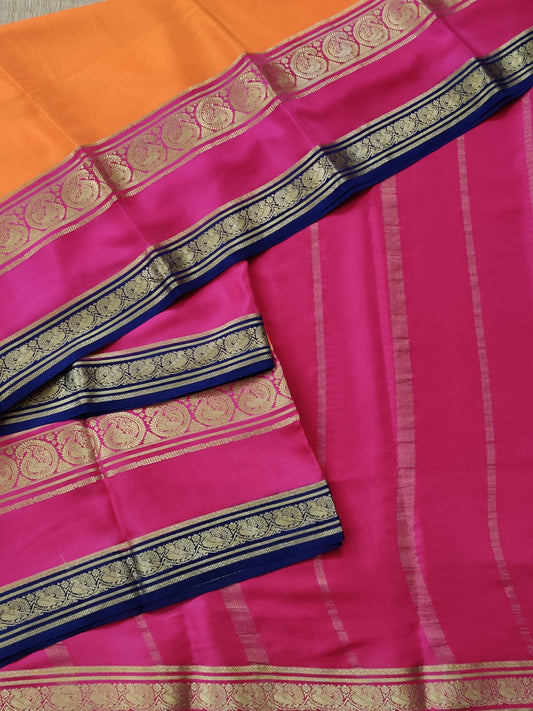 Orange Colour Mysore Crepe Silk Saree With Plain Body  Code : KA184