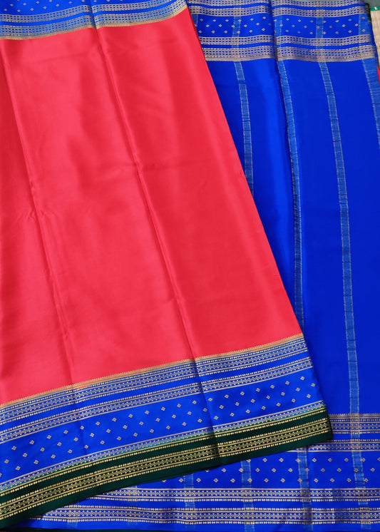 Red Colour Mysore Crepe Silk Saree With Plain Body  Code : KA0184