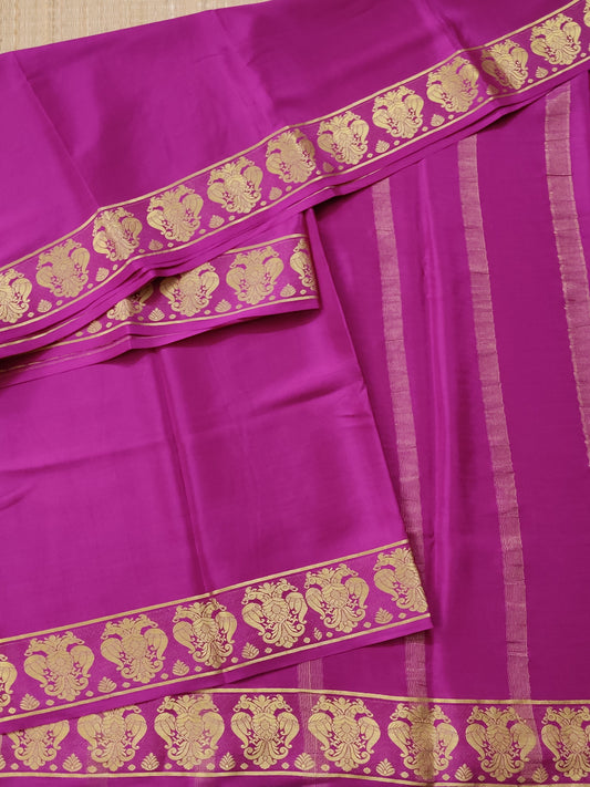 Magenta Colour Mysore Crepe Silk Saree With Plain Body  Code : KA181