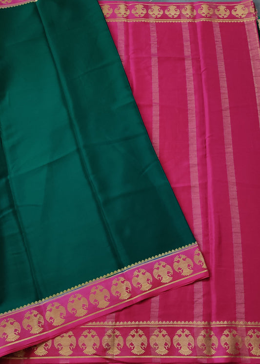 Bottle Green Colour Mysore Crepe Silk Saree With Plain Body Code : KA0180