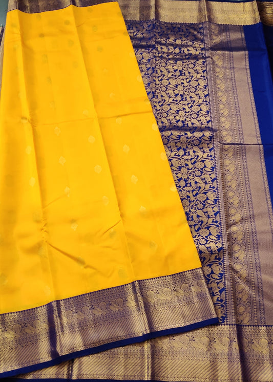 Yellow Colour  Kanchivaram Silk Saree With Zari Butta All Over Code : KA0194