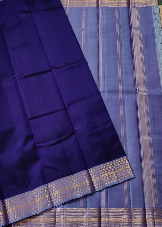 Navy Blue Colour Kanchivaram Silk Saree With Plain Body Code : KA0199