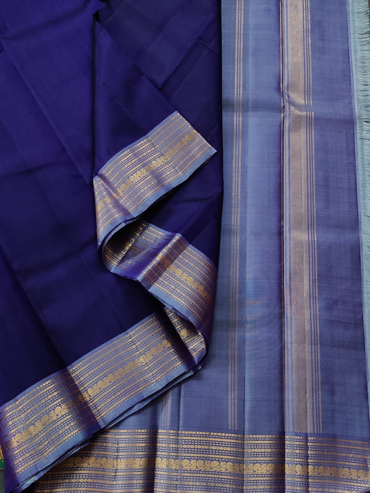 Navy Blue Colour Kanchivaram Silk Saree With Plain Body Code : KA0199