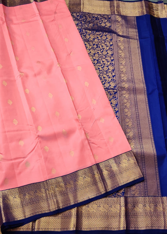 Peach Colour  Kanchivaram Silk Saree With Zari Butta All Over Code : KA0195