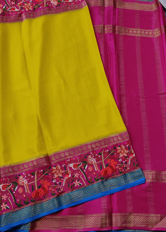 Mehandi Green Colour Mysore Crepe Silk Saree With Plain Body Code :  KA0188