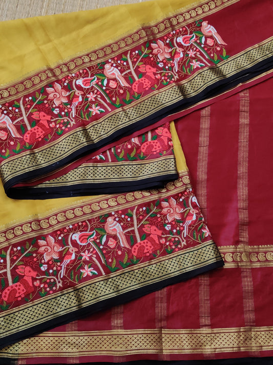 Mustard Yellow  Colour Mysore Crepe Silk Saree With Plain Body Code :  KA0193