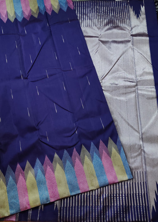 Navy Blue Colour Kanchivarama Silk With Silver Zari Butta All Over Code : KA0201