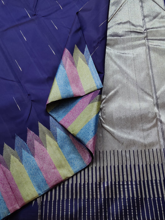 Navy Blue Colour Kanchivarama Silk With Silver Zari Butta All Over Code : KA0201
