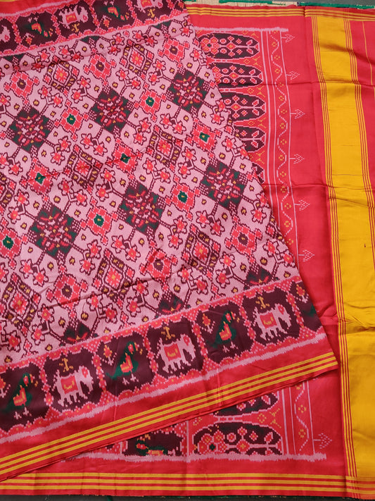 Light Baby Pink Semi Patalo Saree With Ikkat Weaving All Over Code : VB0281