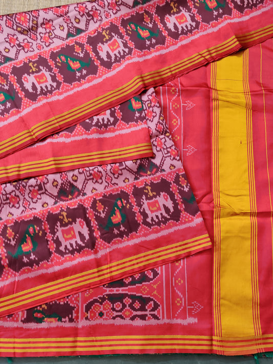 Light Baby Pink Semi Patalo Saree With Ikkat Weaving All Over Code : VB0281