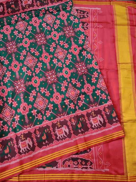 Green Colour Semi Patalo Saree With Ikkat Weaving All Over Code : VB0284