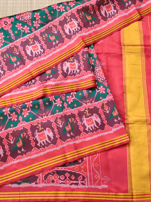 Green Colour Semi Patalo Saree With Ikkat Weaving All Over Code : VB0284
