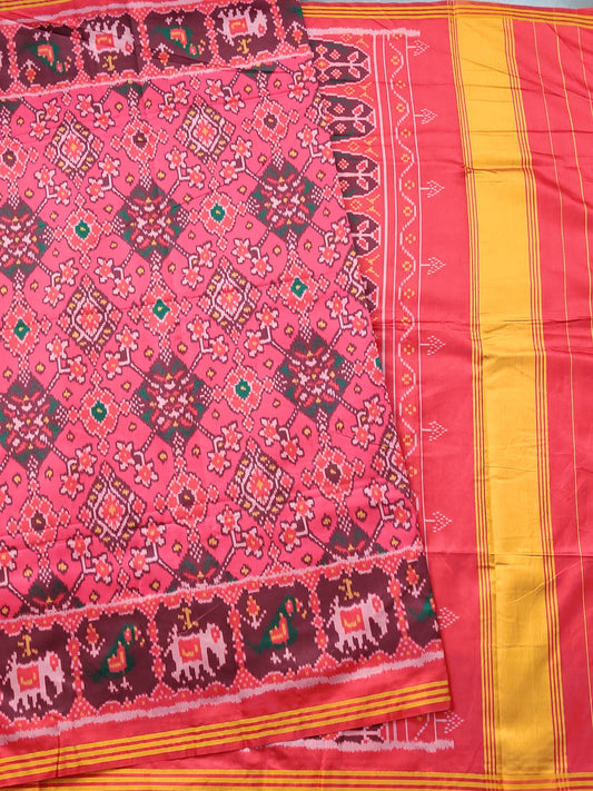 Pink Colour Semi Patola Saree With Ikkat Weaving All Over
