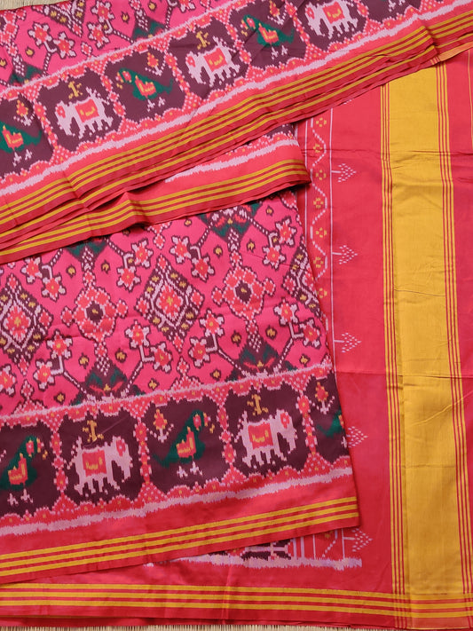 Pink Colour Semi Patola Saree With Ikkat Weaving All Over