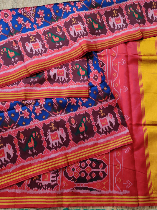 Blue Colour Semi Patalo Saree With Ikkat Weaving All Over Code : VB0287