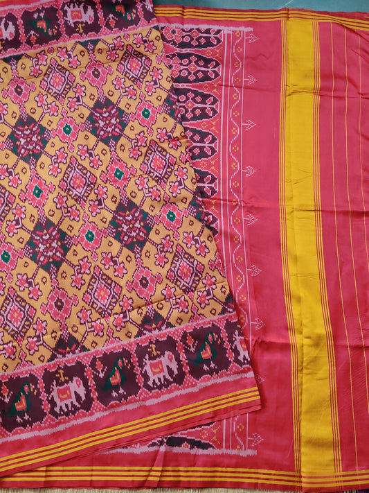 Yellow Colour Semi Patola Saree With Ikkat Weaving All Over