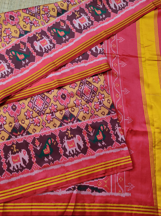 Yellow Colour Semi Patola Saree With Ikkat Weaving All Over