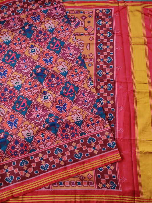Multi Colour Semi Patola Saree With Ikkat Weaving All Over Code : VB0288