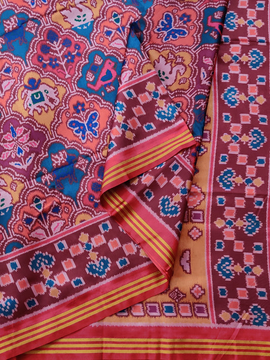 Multi Colour Semi Patola Saree With Ikkat Weaving All Over Code : VB0288