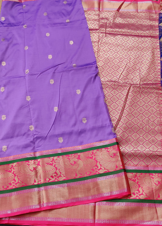 Dark Lavender Colour Semi Banarasi Saree With Zari Butta All Over Code : VB0296