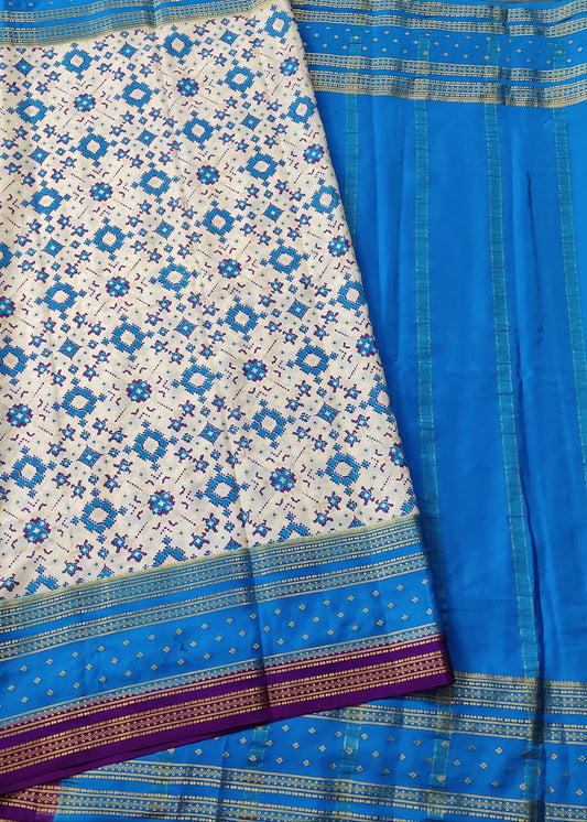 Cream Colour Mysore Crepe Silk Saree With Hand Block Print All Over Code : KA0206
