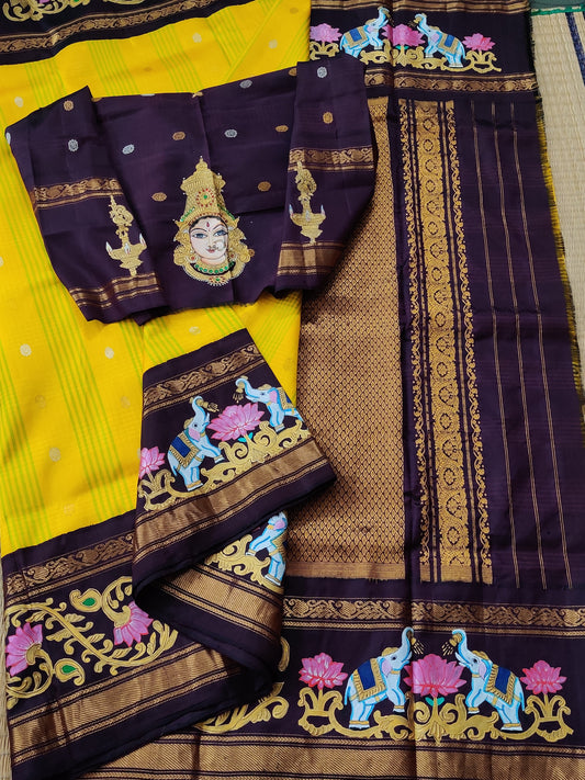 Yellow Colour Gadwal Silk Saree With Checks & Zari Butta All Over Code : GA008