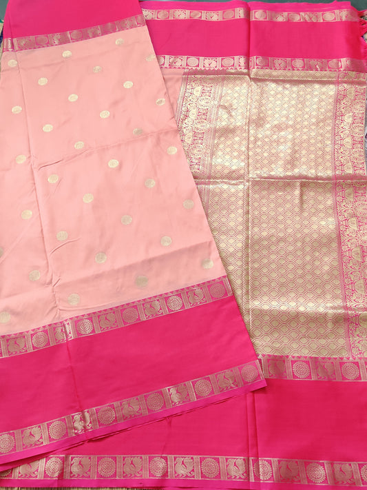 Cream Colour Semi Banarasi Saree With Zari Butta All Over Code : VB0294